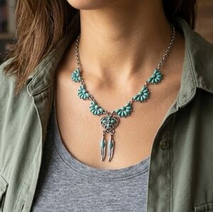 Turquoise Blossom Necklace with Silver Chain